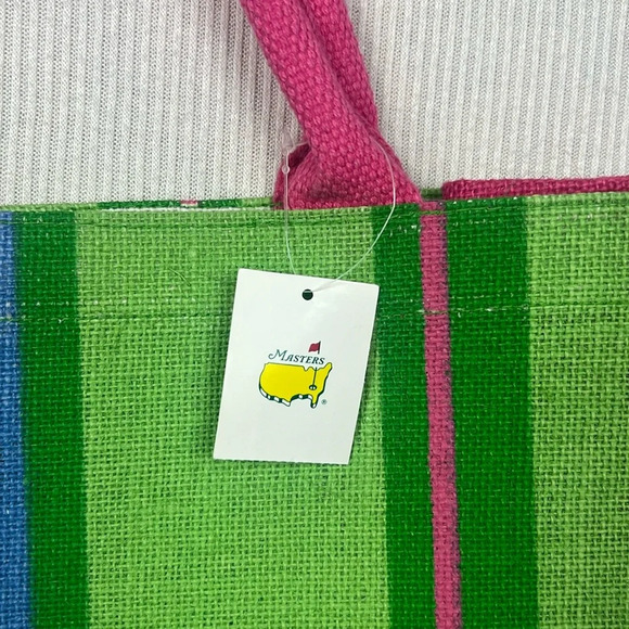 Masters Burlap Jute Tote Beach Bag Augusta National NWT ⛳️ Multi Stripes - Picture 3 of 11